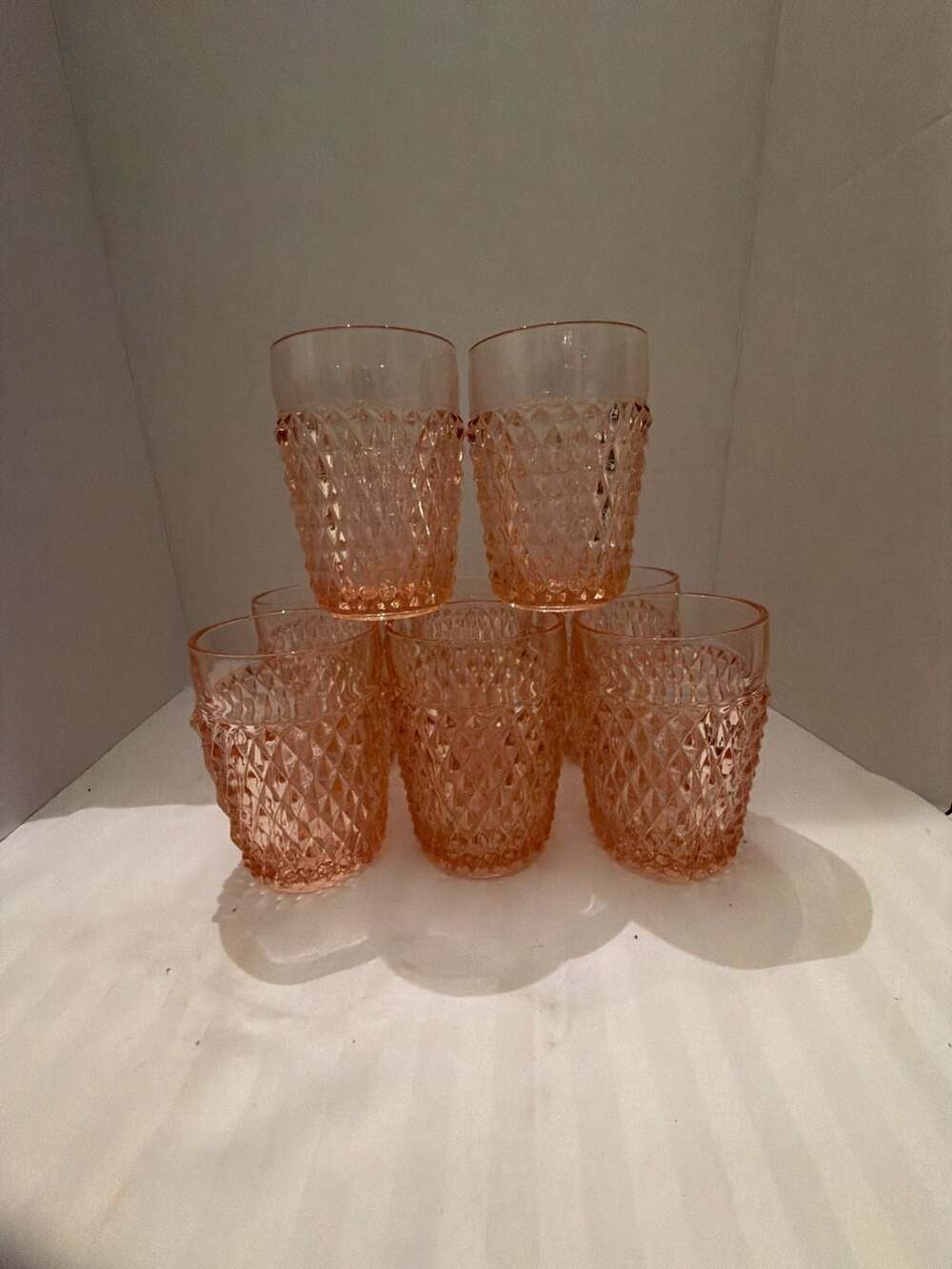Indiana Glass Pink Diamond Point Tumbler Set Of 8